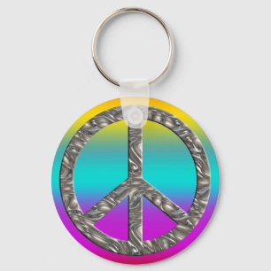 PEACE symbol - SILVER Key Ring