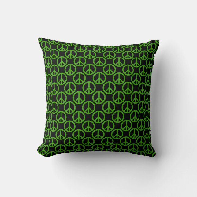 Peace Symbol Throw Pillow, Green and Black Cushion (Front)