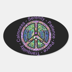 Peace Symbol with Peace, Harmony, Balance Oval Sticker