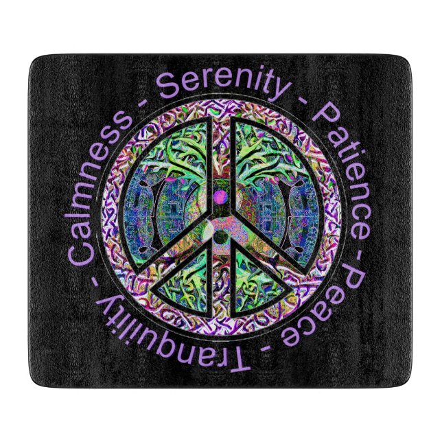 Peace Symbol with Tree of Life and Positive Words Cutting Board (Front)