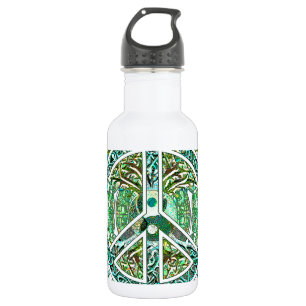 Peace Symbol, Yin Yang, Tree of Life in Green 532 Ml Water Bottle
