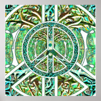 Peace Symbol, Yin Yang, Tree of Life in Green