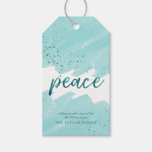 Peace Teal Watercolor Christmas Gift Tags