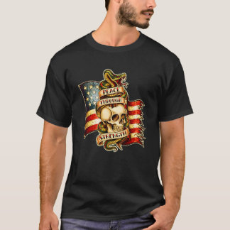 Peace Through Strength Skull Snake America Flag Re T-Shirt
