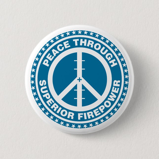 Peace Through Superior Firepower - Blue 6 Cm Round Badge (Front)