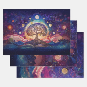 Peace Tree Colourful Twilight, Celestial Theme Wrapping Paper Sheet