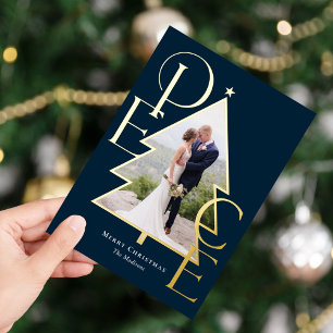 Peace Tree REAL FOIL Modern Holiday Photo Card