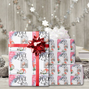 Peace Typography Christmas Gnomes Holiday Wrapping Paper