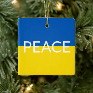 Peace Ukraine flag blue yellow custom text  Ceramic Ornament