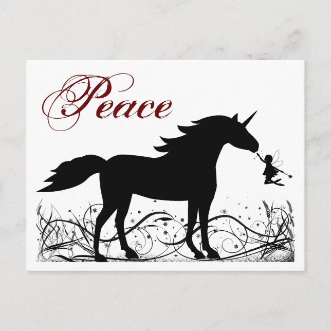 Peace Unicorn and Fairy Winter Holiday Greeting Postcard (Front)
