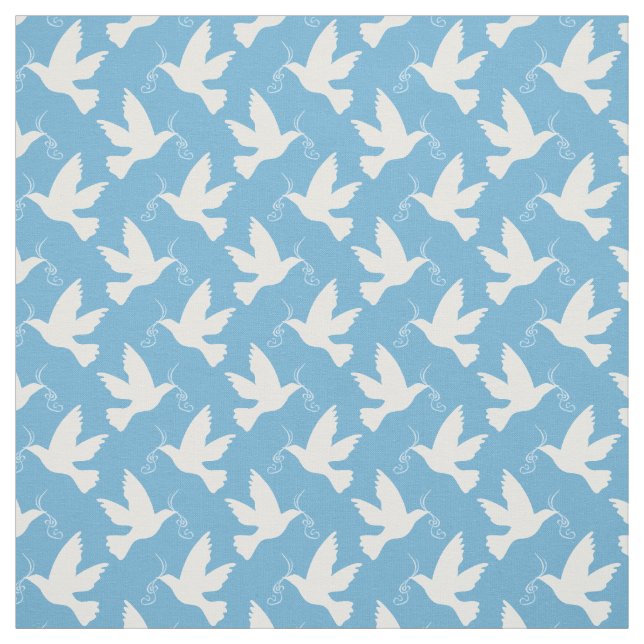 Peace white doves with blue ribbon pattern fabric (Swatch)