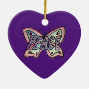 Peace Word Art Butterfly Gift Holiday Ornament