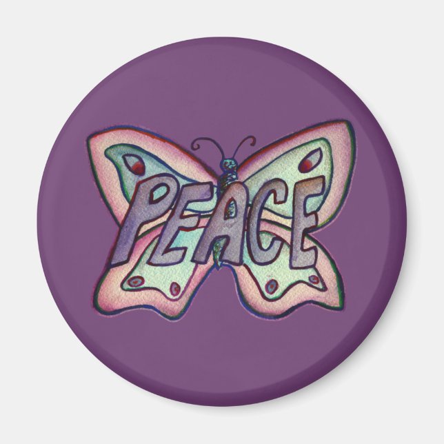 Peace Word Art Purple Butterfly Wing Fridge Magnet (Front)