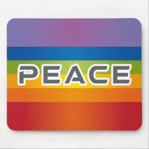 Peace Word Letters - Flag on Rainbow Background Mouse Pad