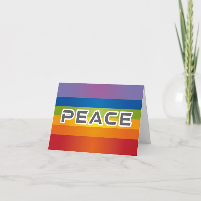 Peace Word Letters - Flag on Rainbow Background Thank You Card (Front)