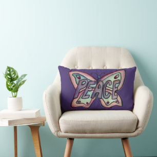 Peace Word Purple Butterfly Accent Throw Pillows