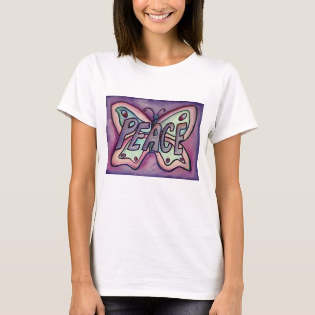 Peace Word Purple Butterfly Custom Art T-Shirts (Front)