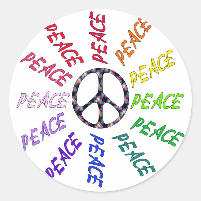 Peace Words Circle Classic Round Sticker (Front)