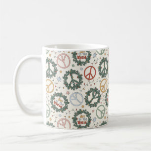 Peace Wreaths and Joy to the World Pattern Coffee Mug