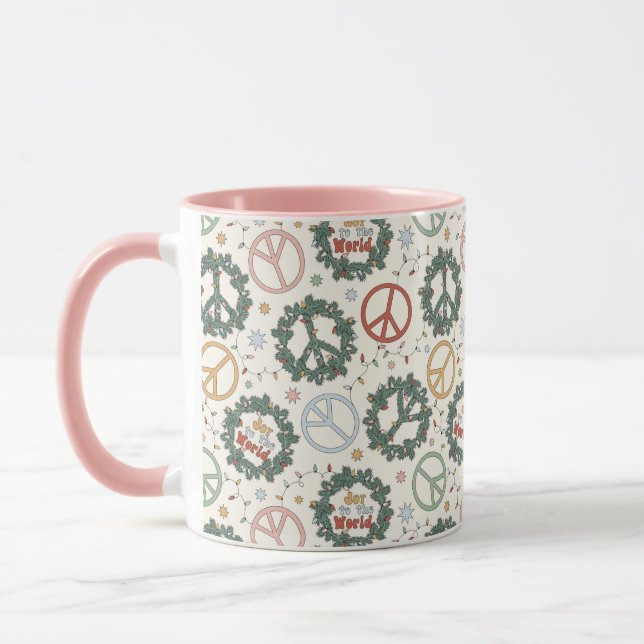 Peace Wreaths and Joy to the World Pattern Mug (Left)