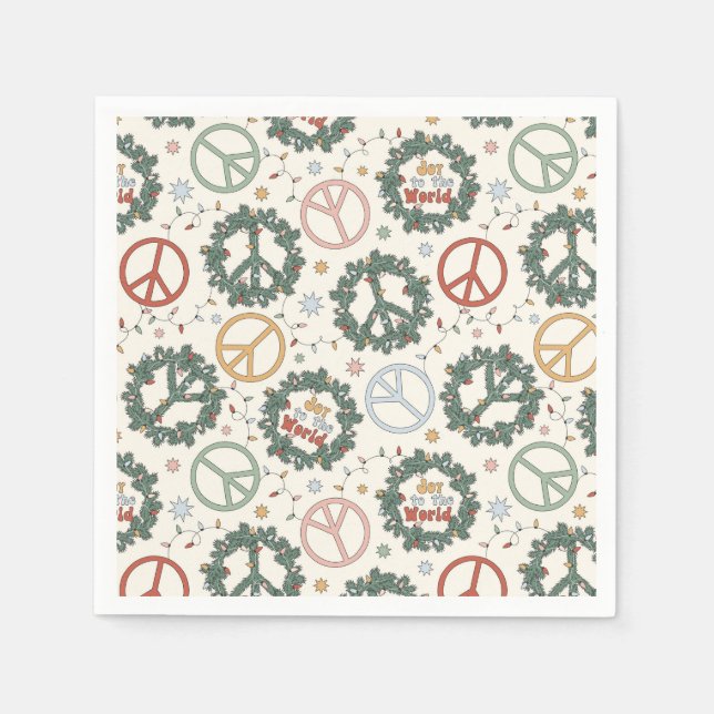 Peace Wreaths and Joy to the World Pattern Napkin (Front)