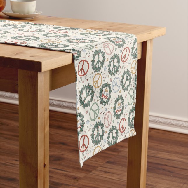 Peace Wreaths and Joy to the World Pattern Short Table Runner (In Situ)