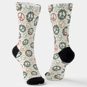 Peace Wreaths and Joy to the World Pattern Socks