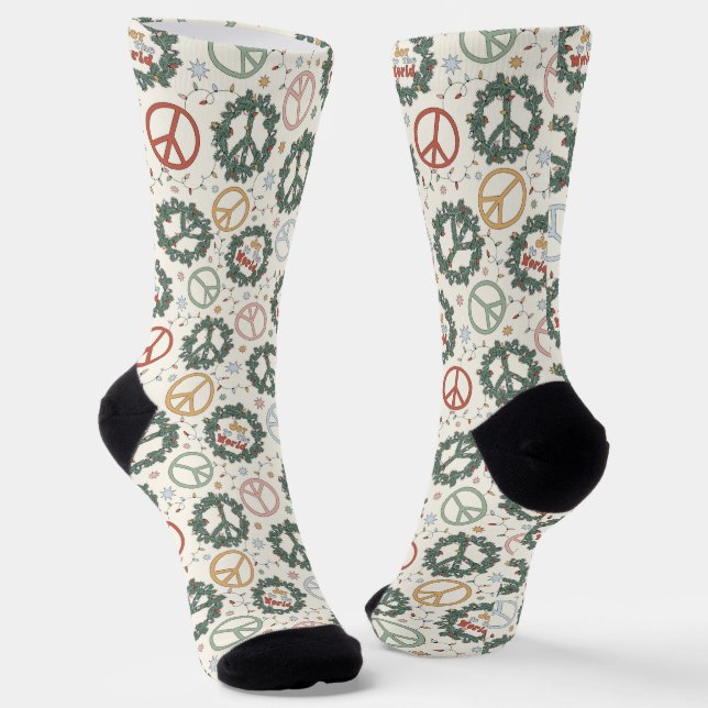 Peace Wreaths and Joy to the World Pattern Socks (Angled)