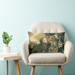 Peaceable Kingdom by Edward Hicks Vintage Folk Art Lumbar Cushion