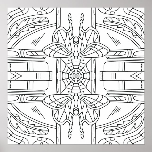Peaceful Autumn: Moth in the Library Colouring Poster (Front)
