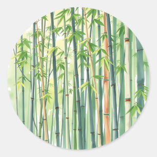 Peaceful Bamboo Forest in Watercolor Classic Round Sticker
