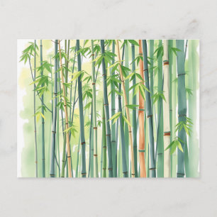 Peaceful Bamboo Forest in Watercolor Postcard