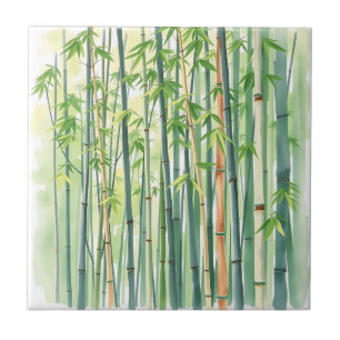 Peaceful Bamboo Forest in Watercolor Tile