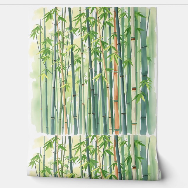 Peaceful Bamboo Forest in Watercolor Wallpaper (Unrolling)