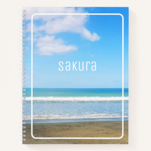 PEACEFUL BEACH PHOTO SAND BLUE SKY CLOUDS NAME NOTEBOOK