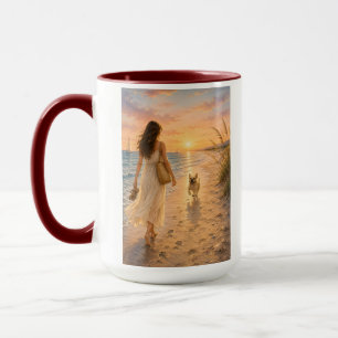 Peaceful Beach Sunset Dog Watercolor Illustration Mug