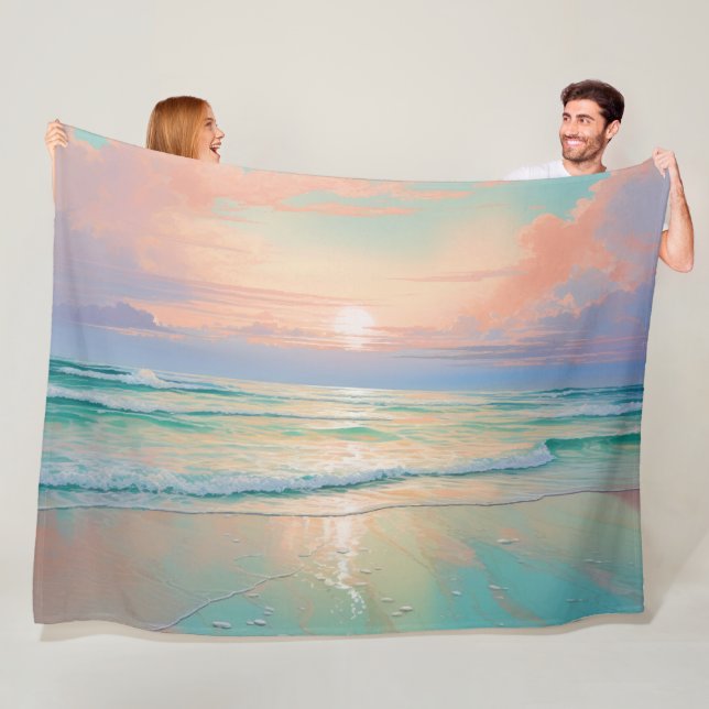 Peaceful beach sunset, nature landscape fleece blanket (In Situ)