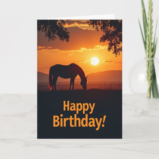 Peaceful Birthday Horse Sunset Card (Front)