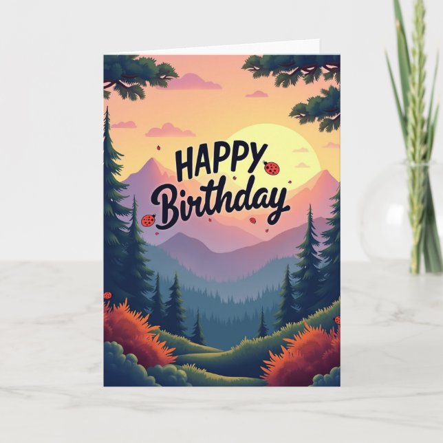 Peaceful Birthday Twilight Trees Card (Front)