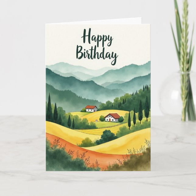 Peaceful Birthday Watercolor Card (Front)