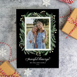 Peaceful Blessings Single Photo  Holiday Card<br><div class="desc">Send a little joy and peace this holiday season with this single photo holiday card. It features space for one photo surrounded by hand drawn Christmas greenery. Below the words "peaceful blessings" you can customise it with your name and the year.</div>