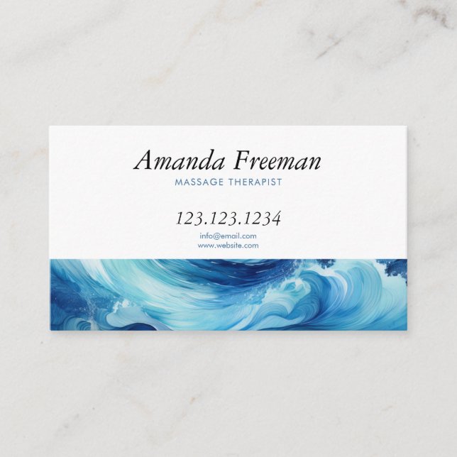 Peaceful Blue Ocean Wave Massage Therapist Business Card (Front)