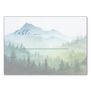 Peaceful Blue Watercolor Mountain Landscape Table Number