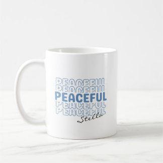 Peaceful Blue Wavy Retro Custom Name Text Coffee M Coffee Mug