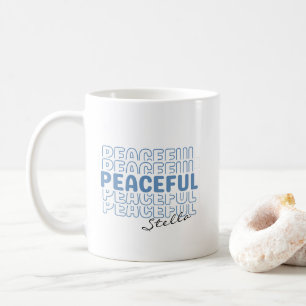 Peaceful Blue Wavy Retro Custom Name Text Coffee M Mug