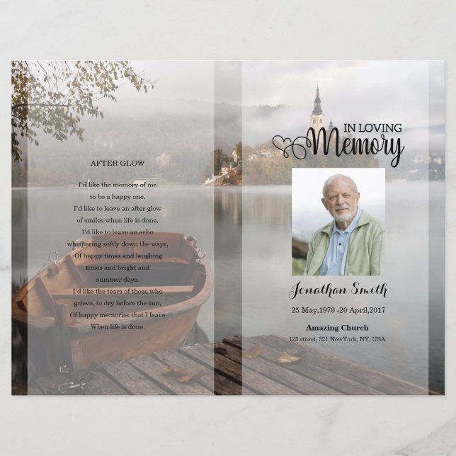 Peaceful Boat Funeral Program template (Front)