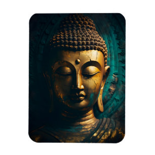 Peaceful Buddha Face Gold Blue Art Antique Poster Magnet