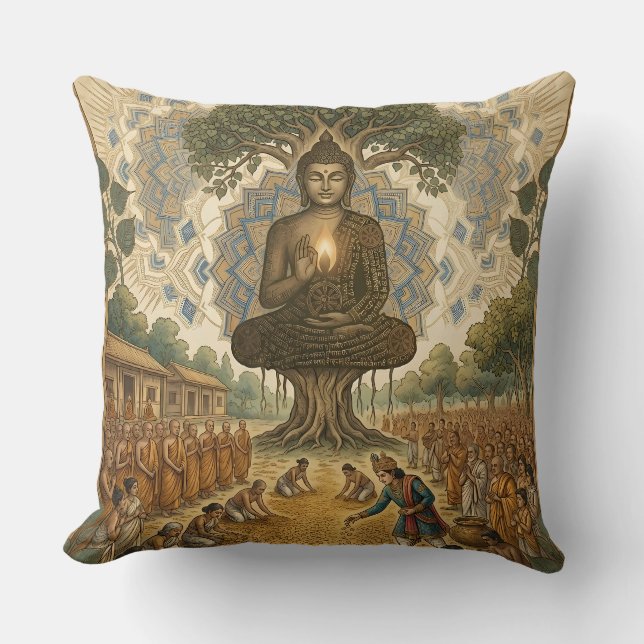 Peaceful Buddha Meditation Art Throw Pillow - Spir (Front)