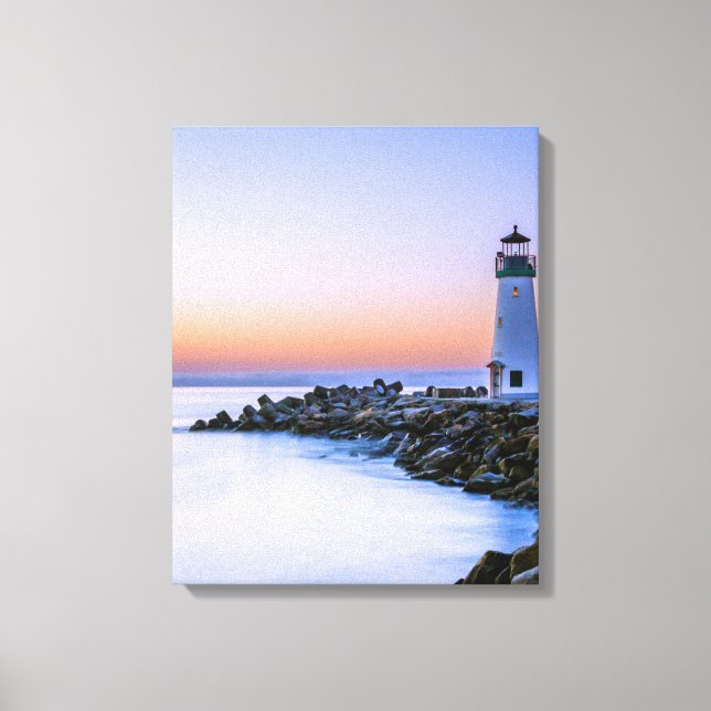 Peaceful Calm Coastal Simplistic Lighthouse Art Canvas Print (Front)