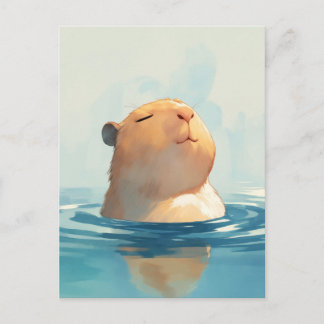Peaceful Capybara Swimming in Calm Blue Water Postcard